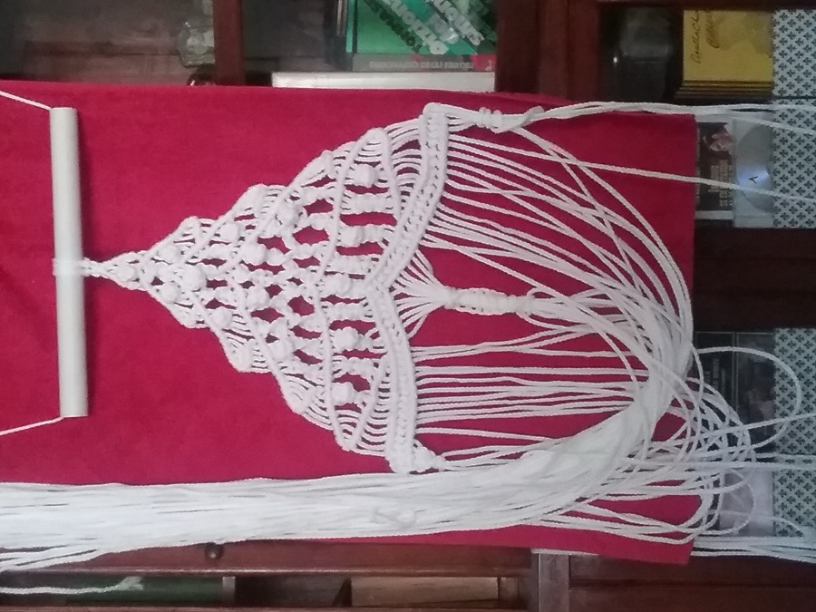 Macramé wall hanging with intricate knotwork